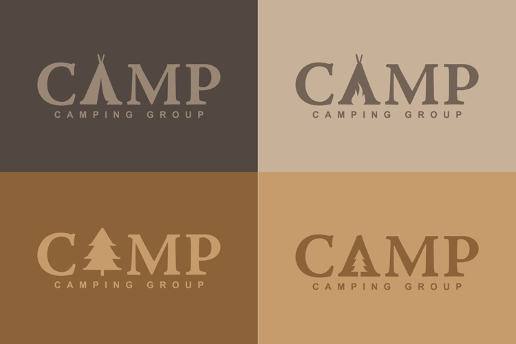 Camping Group Logo Designs with Nature and Tent Motifs