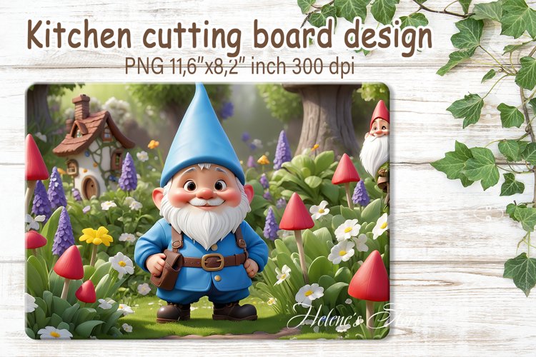 Cute 3d gnome in spring garden chopping board sublimation
