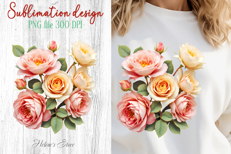 Summer flowers sublimation design png | Cute roses clipart