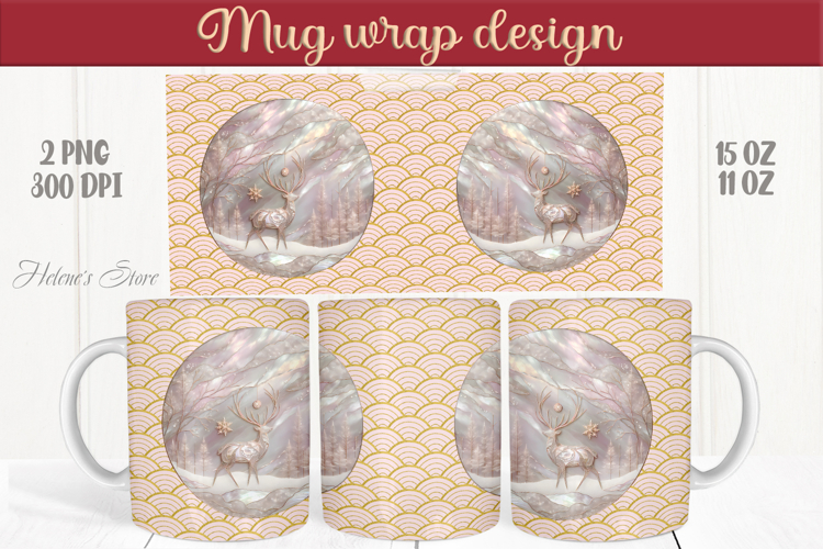 Christmas deer mug wraps png | Golden sublimation design
