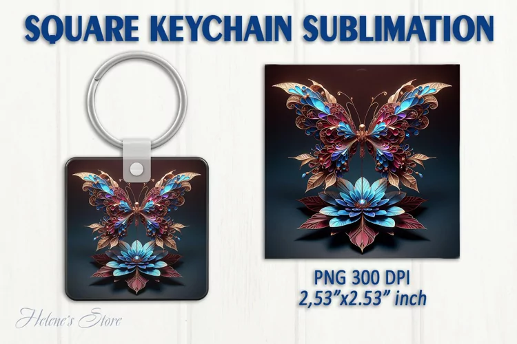 3d Crystal butterfly keychain sublimation | Square keychain
