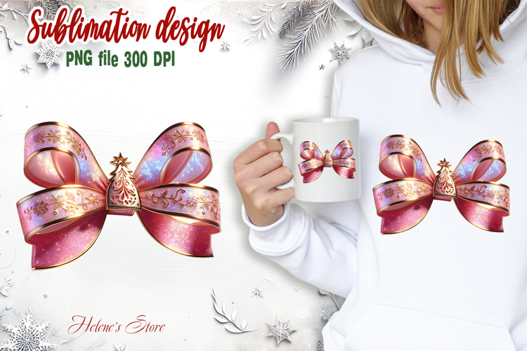 Christmas coquette bows design|Gold Pink bow T-shirt clipart