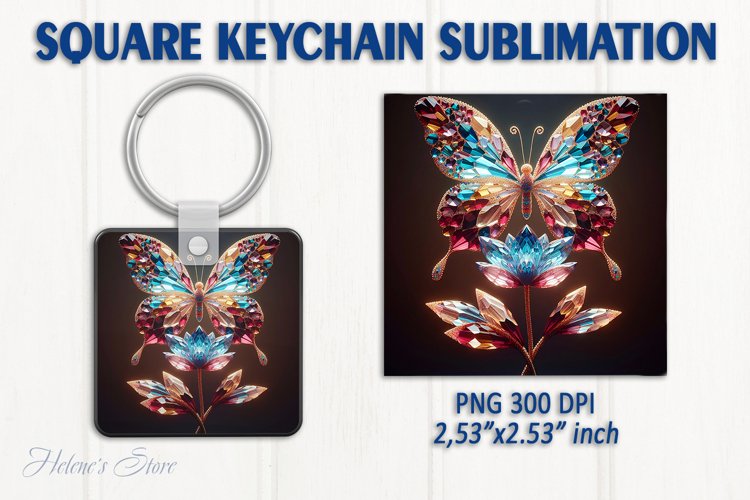 3d Crystal butterfly keychain sublimation | Square keychain example image 1