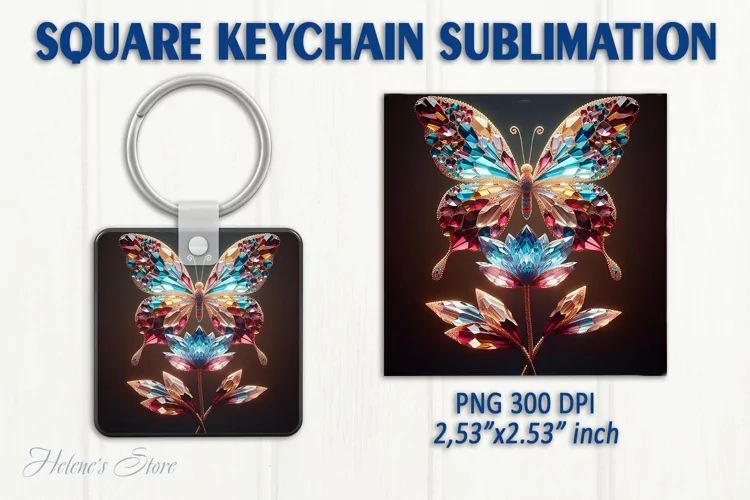3d Crystal butterfly keychain sublimation | Square keychain