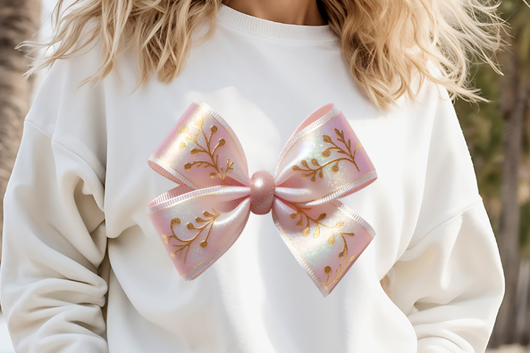 Christmas coquette bows design|Gold Pink bow T-shirt clipart