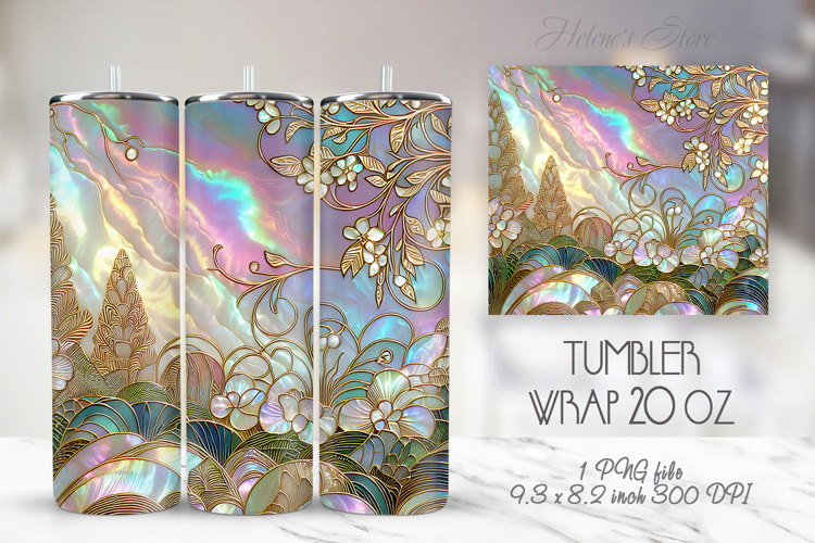 Gold floral rainbow tumbler 20oz wrap sublimation design png