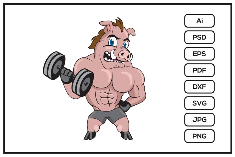 Pig fitness bodybuilder cartoon character design example image 1