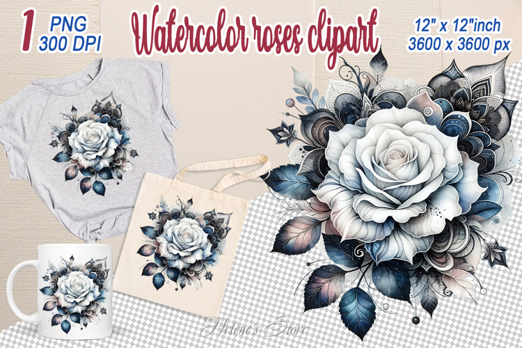 Watercolor Aesthetic Roses Clipart | Amazing white Flower