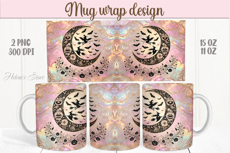 Cute pink Halloween patterns iridescent mug wrap design png