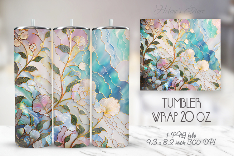 Gold floral rainbow tumbler 20oz wrap sublimation design png