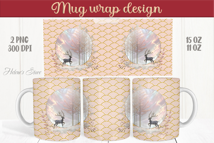 Christmas deer mug wraps png | Golden sublimation design
