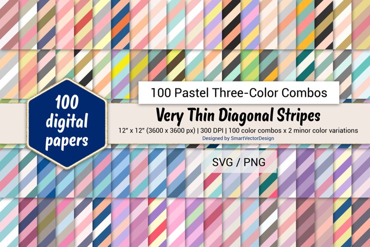 Very Thin Diag Stripes Paper - 100 Pastel Three-Color Combos example image 1
