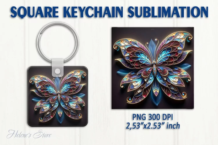 3d Crystal butterfly keychain sublimation | Square keychain