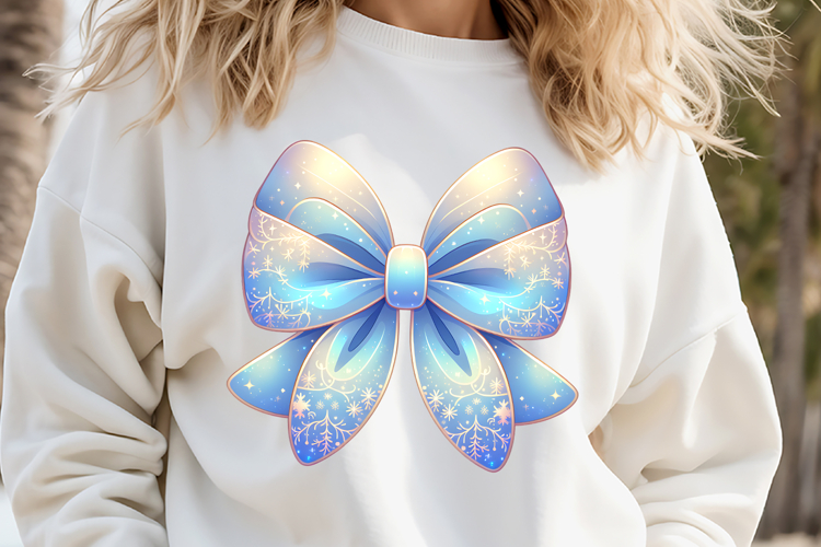 Christmas coquette bows design|Gold blue bow T-shirt clipart