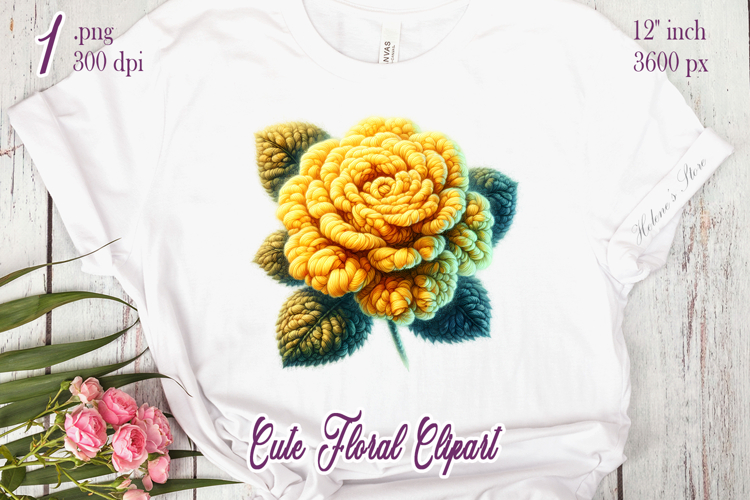 Cute yarn crochet Roses Clipart |Yellow knitted flower png