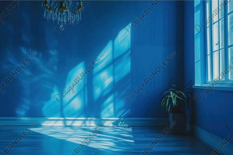 Serene blue room with sunlight and plant example image 1