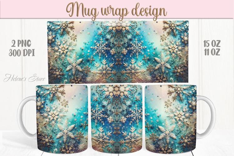 Christmas snowflakes mug wraps png | Blue & gold mug design