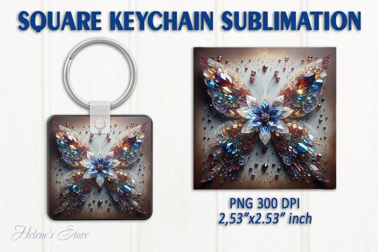3d Crystal butterfly keychain sublimation | Square keychain example image 1