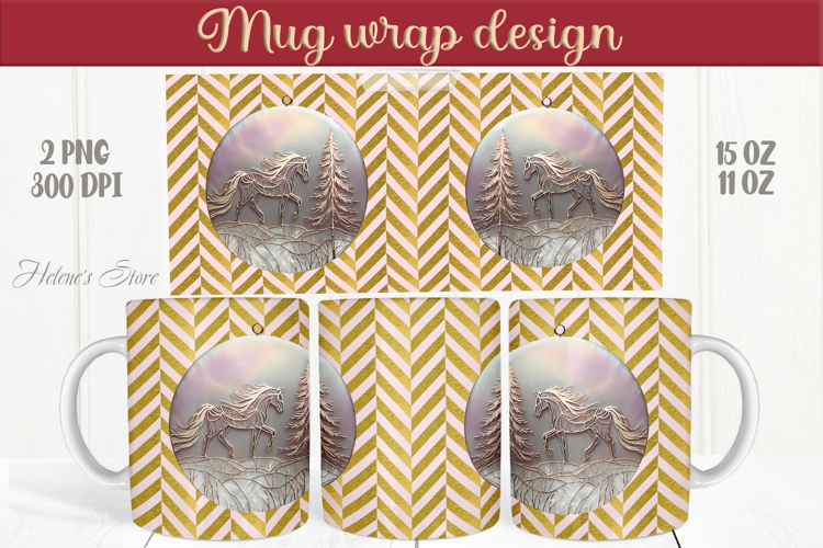 Christmas horse mug wraps png | Golden sublimation design