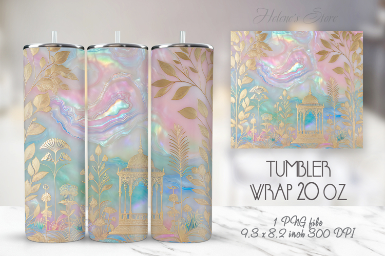 Gold rainbow garden tumbler 20oz wrap sublimation design png