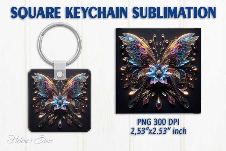 3d Crystal butterfly keychain sublimation | Square keychain example image 1
