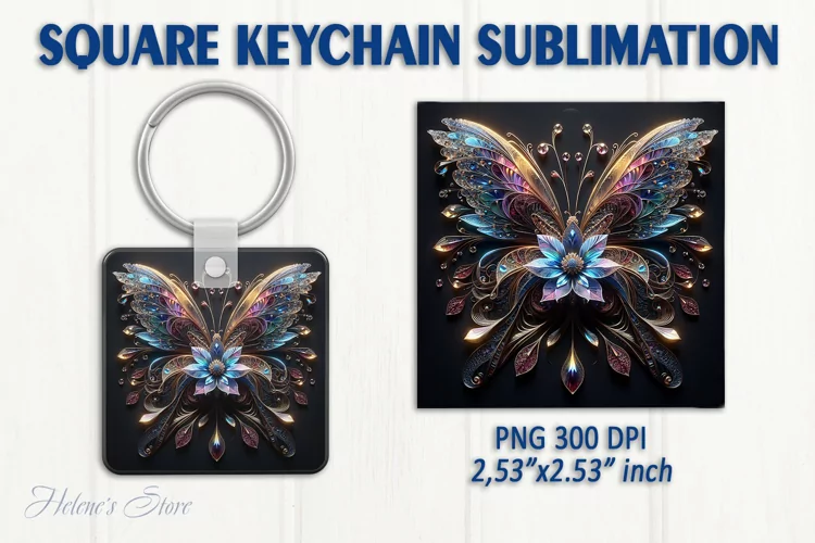 3d Crystal butterfly keychain sublimation | Square keychain