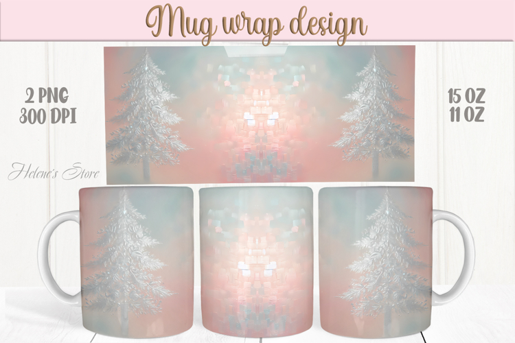 Christmas tree forest mug wraps png|Pink & silver mug design