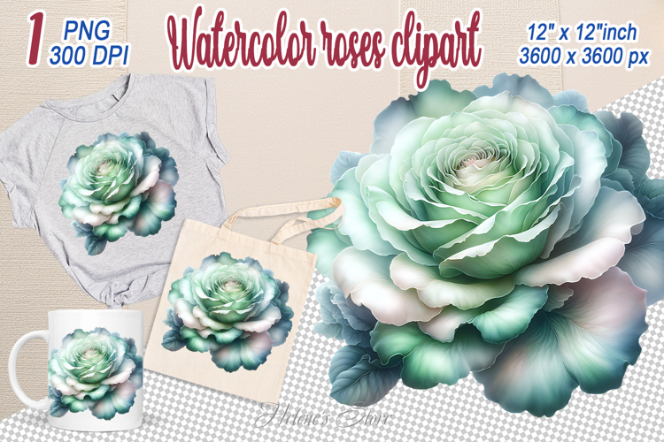 Magical Watercolor Roses Clipart | Amazing green Flower