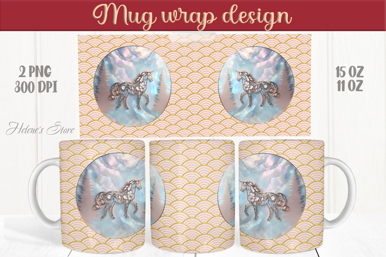 Christmas unicorn mug wraps png | Golden sublimation design