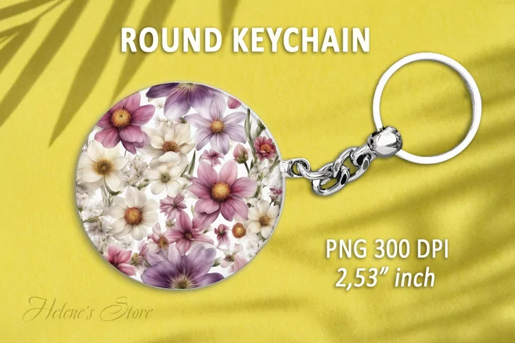 Flower round keychain sublimation|Flowers Car coaster design
