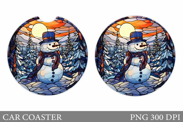 Snowman Car Coaster Design. Stained Glass Car Coaster
