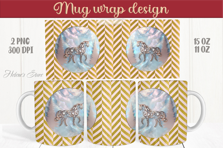 Christmas unicorn mug wraps png | Golden sublimation design