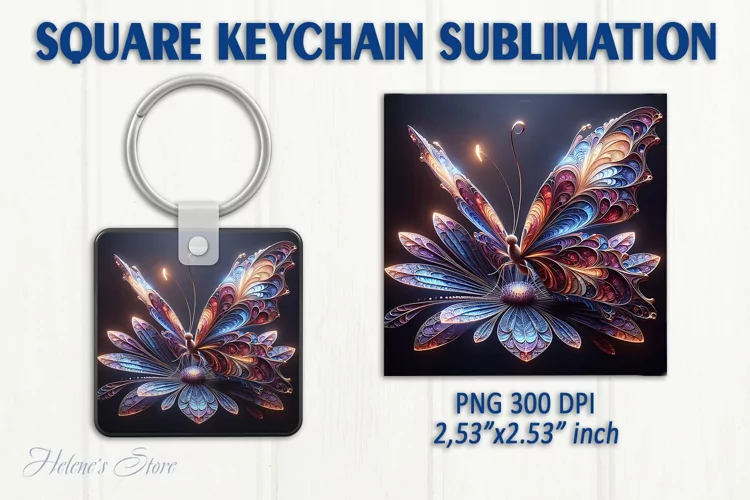 3d Crystal butterfly keychain sublimation | Square keychain