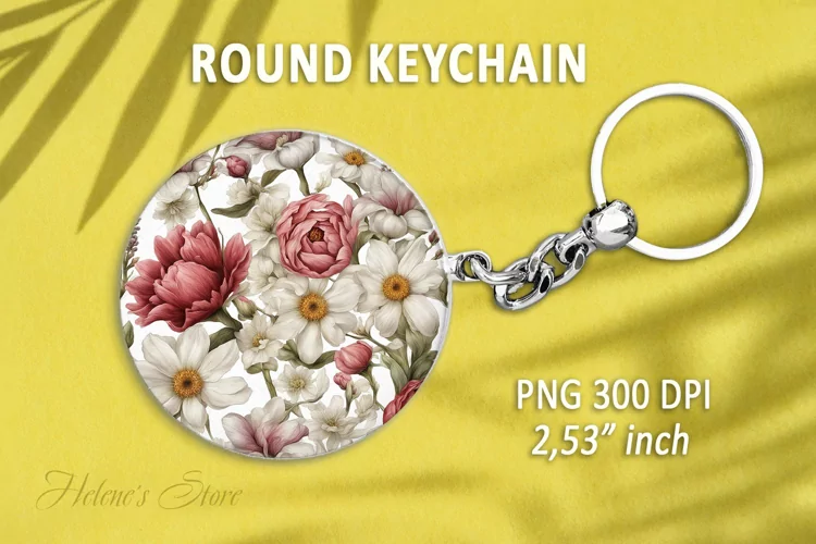 Flower round keychain sublimation|Flowers Car coaster design