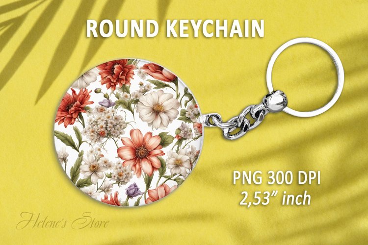 Flower round keychain sublimation|Flowers Car coaster design example image 1