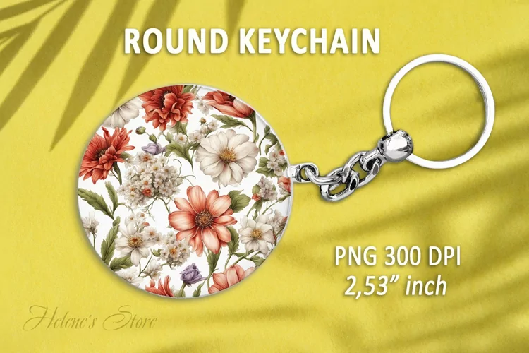 Flower round keychain sublimation|Flowers Car coaster design