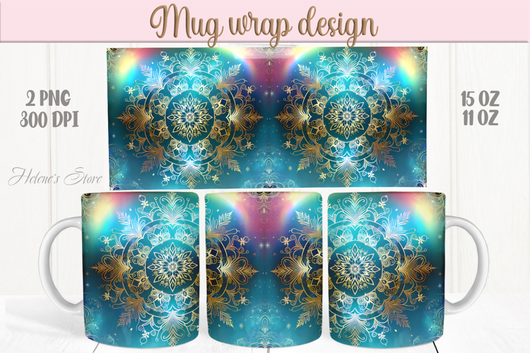 Christmas snowflakes mug wraps png | Blue & gold mug design