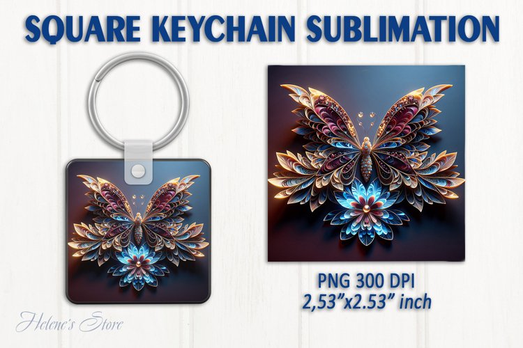 3d Crystal butterfly keychain sublimation | Square keychain