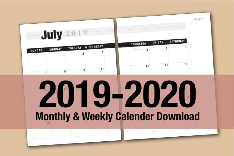 2019-20 Dated Calendar Planner Neutral Minimal Black & white example image 1