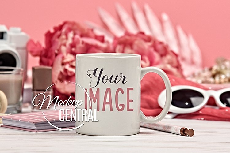 Pretty Feminine White Coffee Glass Cup Mockup on Table Top example image 1