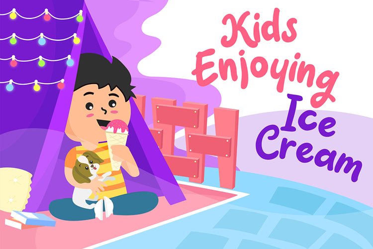Boy Enjoying Ice - Vector Illustration