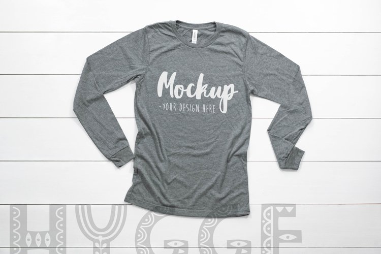 T-shirt Mockup Bella Canvas 3501 Deep Heather Long Sleeve example image 1