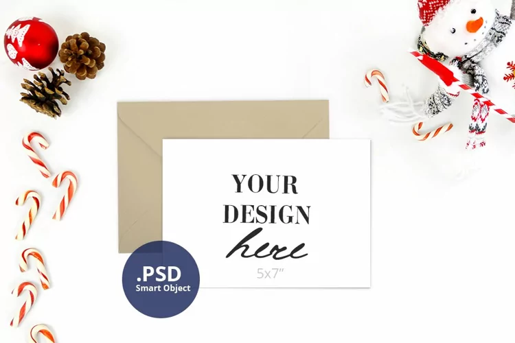 Landscape Christmas Card Mockup, Horizontal 5x7 card mock up
