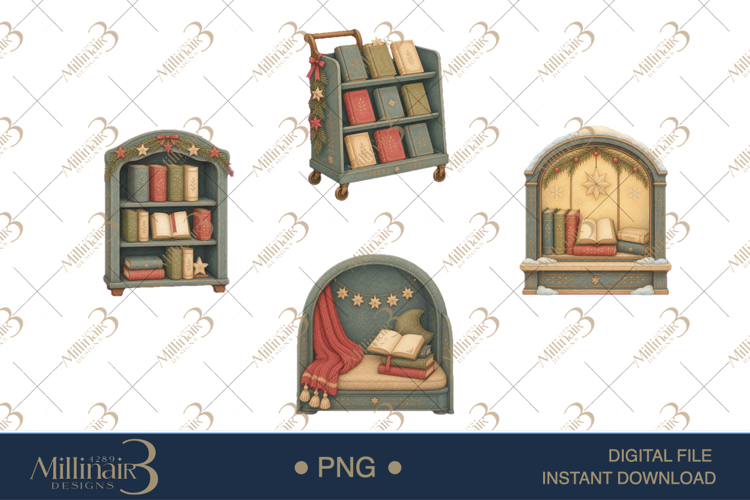 Cozy Christmas Book Lover Clipart
