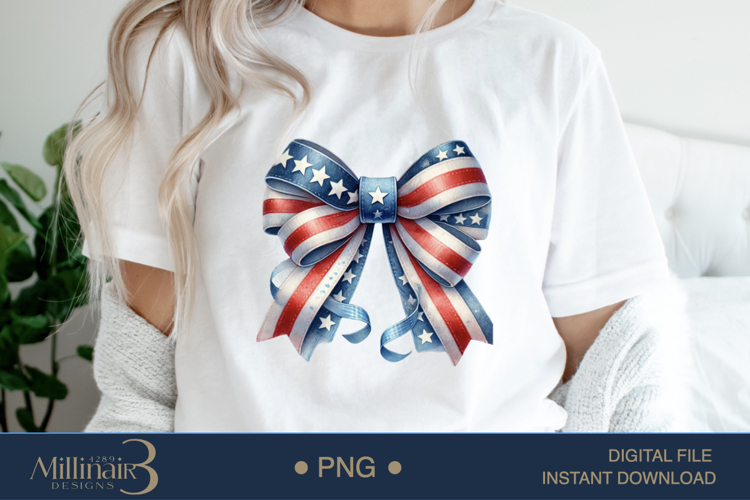 Coquette Bow USA Flag PNG | Girly 4th of July PNG for Tees