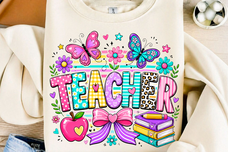 Preppy Teacher School Floral Shirt Png