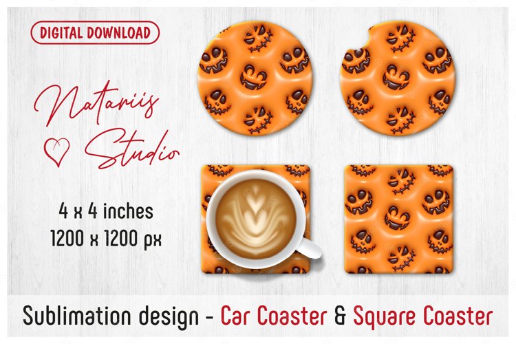 Trendy Puffy Halloween Pattern. Coaster Sublimation Template example image 1