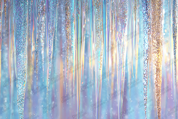 Iridescent Glass Icicles - Holographic Blue Holiday Scene