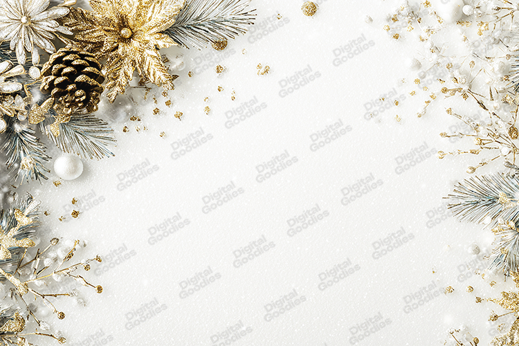 Gold Winter Floral Frame - Elegant Pine Cone Christmas Art