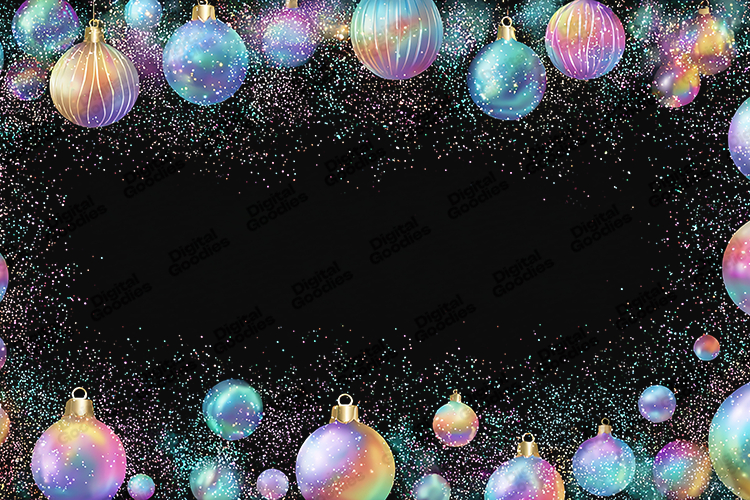 Iridescent Bauble Frame - Magical Black Starry Holiday Art
